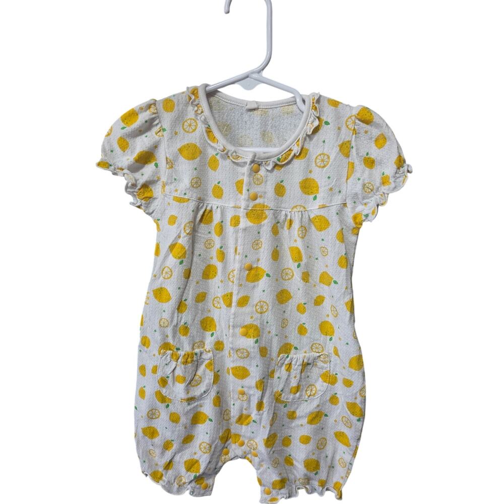 Baby Lemon Print Romper Yellow White Summer One Piece - 90 (18-24mo)